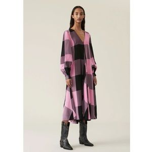 Ganni viscose checked dress